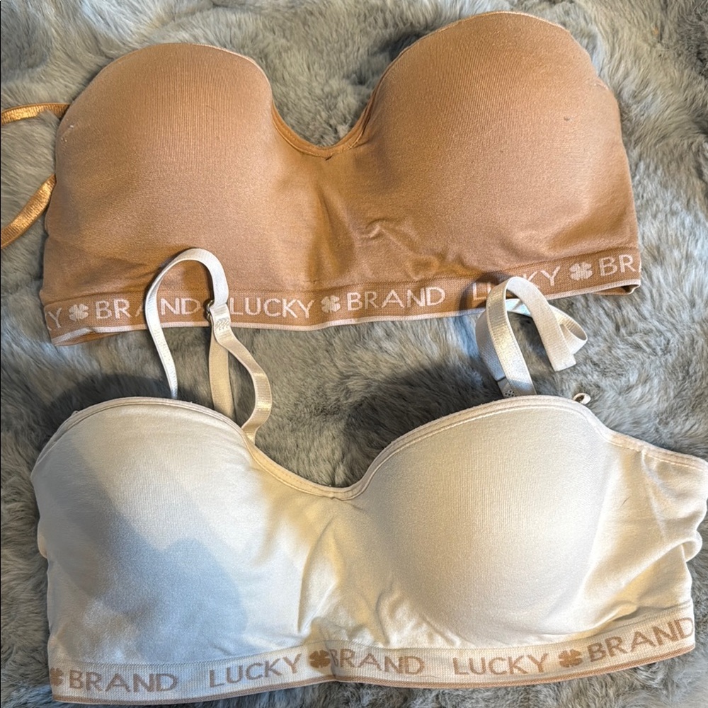 Lucky Brand Women's Tan and Cream Bandeau Bras with Removable Straps
